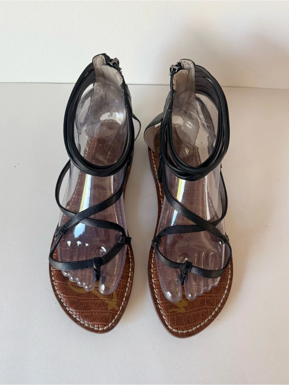 Sam Edelman Black Leather Ginette Gladiator Sandals Ankle Wrap Boho Festival - Picture 3 of 12